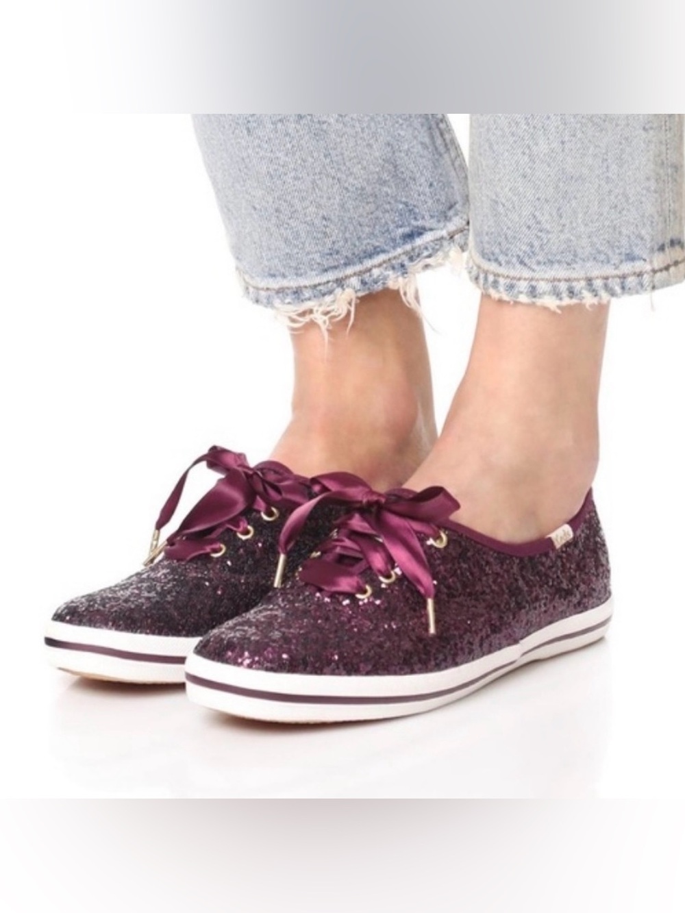 Kate Spade Keds Glitter Lace-Up Sneakers in Burgundy